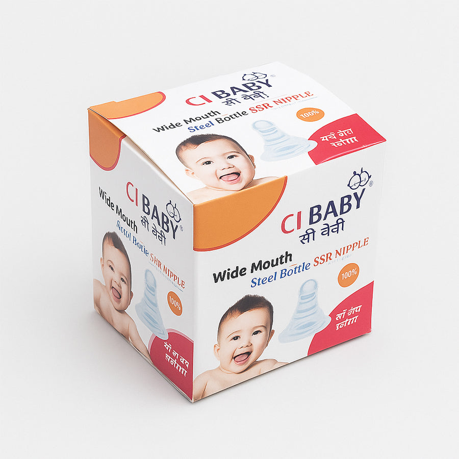 CI Baby wide mouth steel bottle SSR nipple packaging on a white background