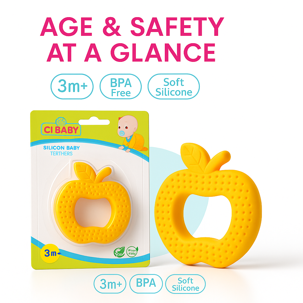 CI BABY Apple Shape Silicone Baby Teether | BPA-Free, Soft & Safe Gum Soother for 3+ Months