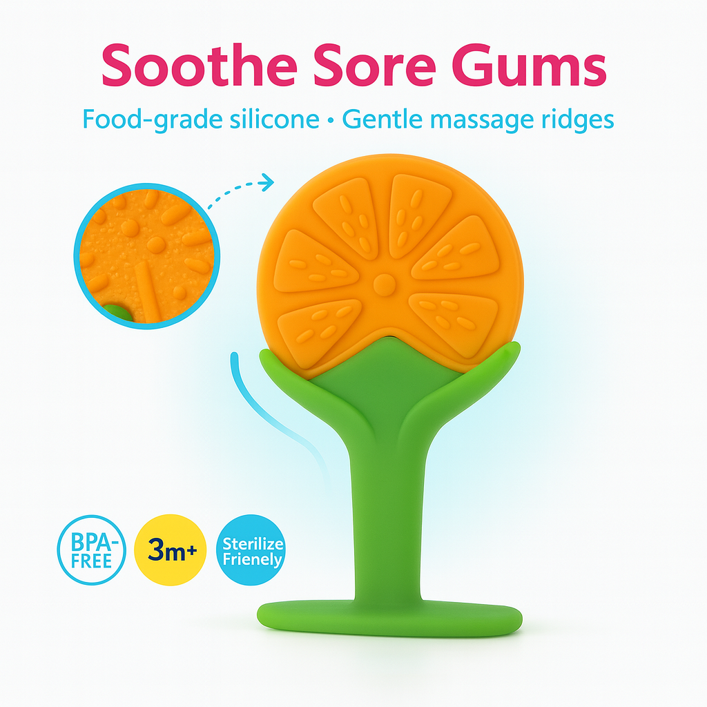CI BABY Orange Slice Silicone Baby Teether | BPA-Free, Food-Grade, Gum Soother for 3+ Months