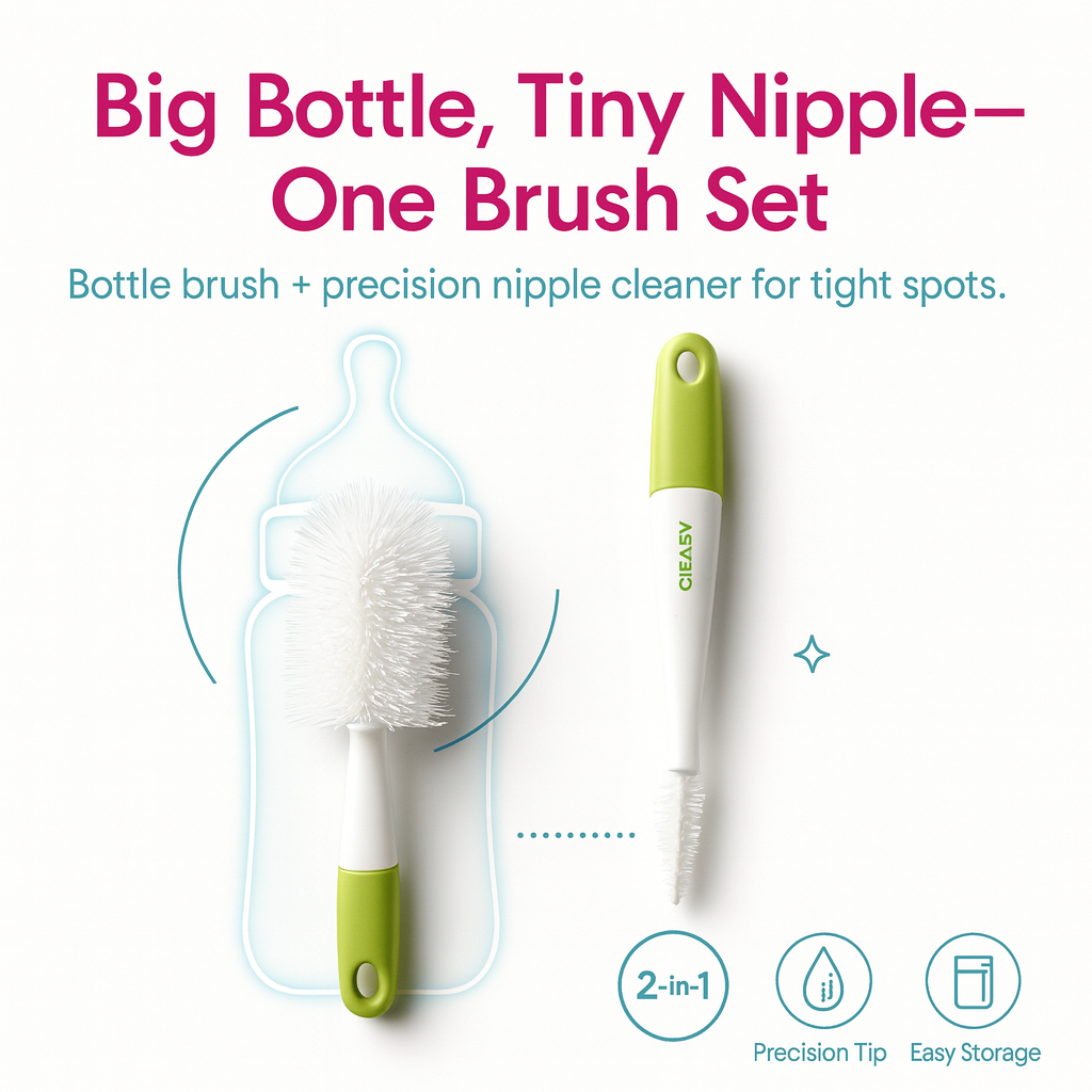 CI Baby Bottle & Nipple Brush | 2-in-1 Feeding Bottle Cleaner with Nipple Brush | Baby Essentials