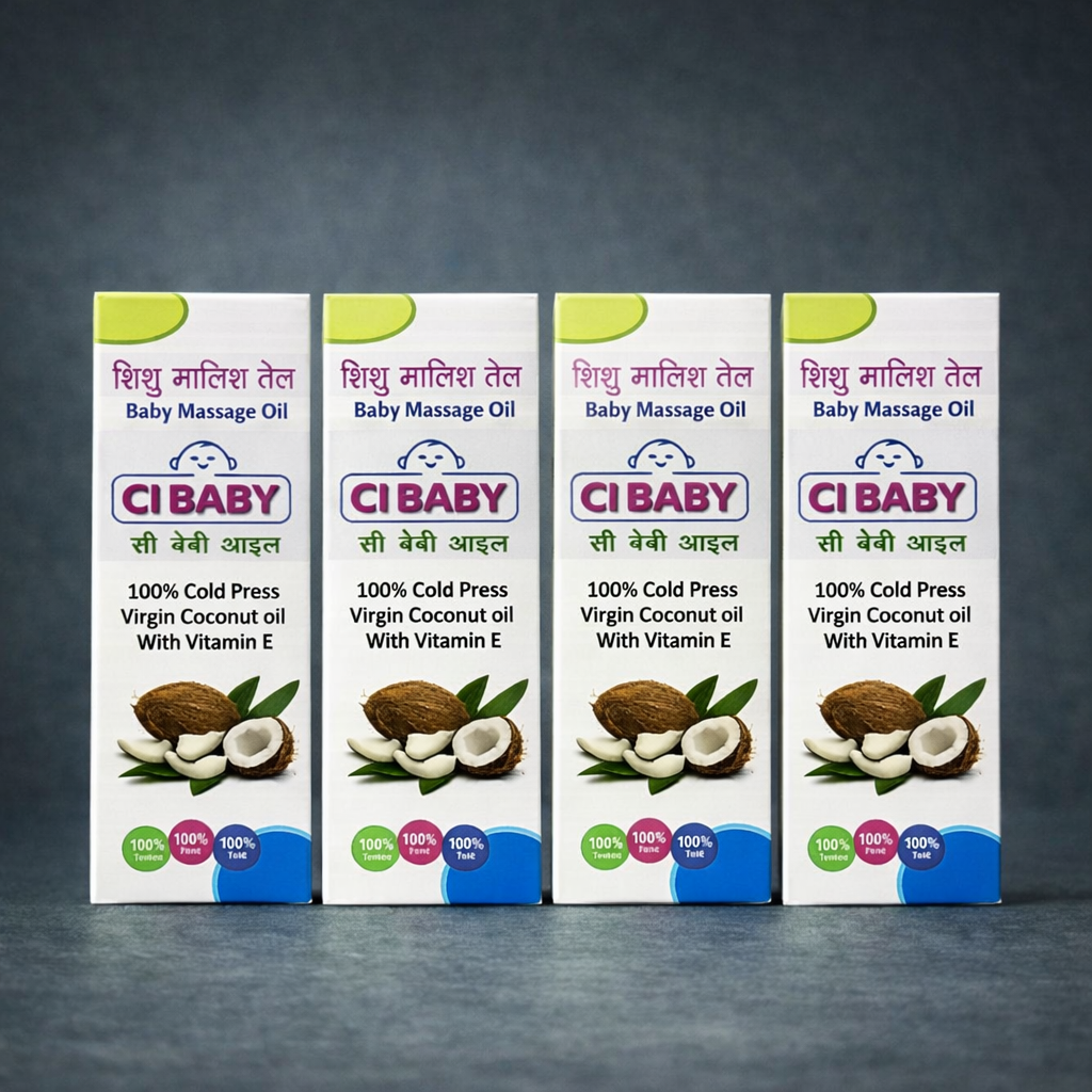 CI Baby Coconut Oil – 100% Cold Pressed Virgin Coconut Oil with Vitamin E (Pack of 4 | 100ml / 200ml Each)