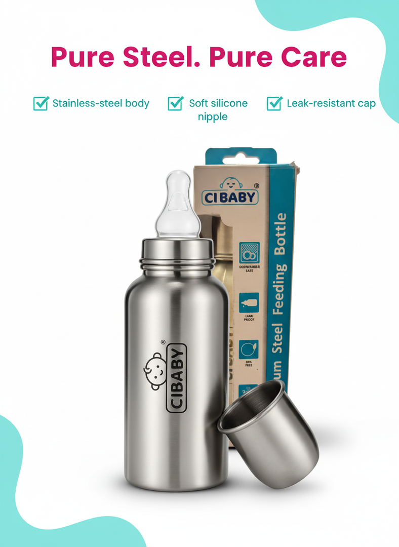 Stainless Steel Baby Feeding Bottle- 240ml